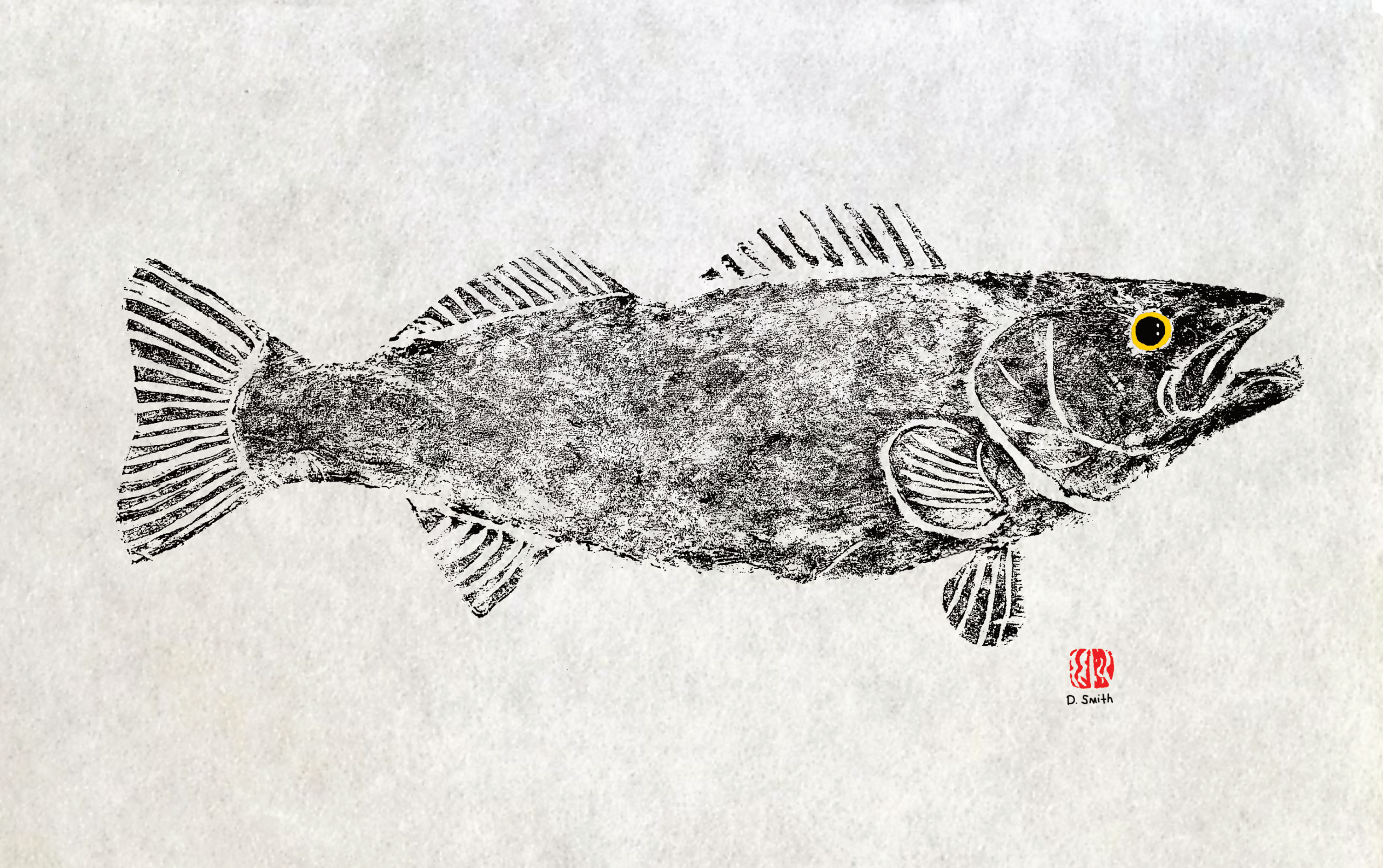 Lake Erie Walleye Gyotaku Giclee Print 10″ x 20″. Signed and numbered edition of 50. By Dane Smith